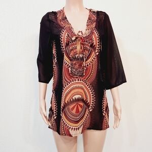 RAVIYA Women's Beaded Print Tunic Lightweight Sheer Coverup Size S